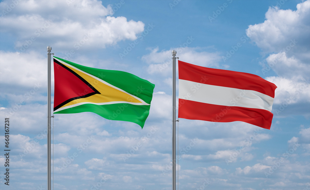 Austria and Guyana flags, country relationship concept Austria and Guyana flags, country relationship concept