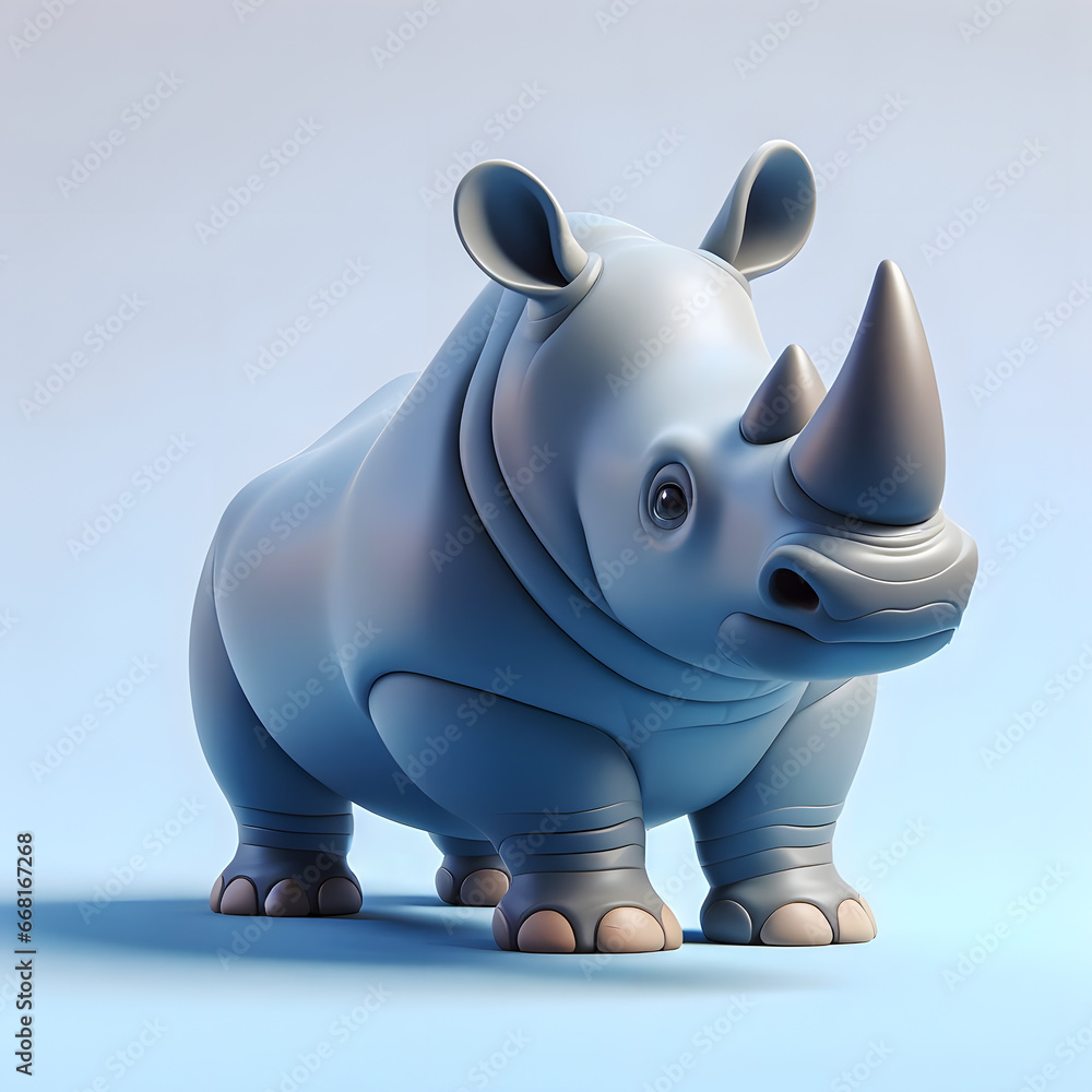 a close up of a rhino standing on a blue surface Generative AI