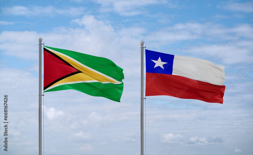 Chile and Guyana flags, country relationship concept Chile and Guyana flags, country relationship concept