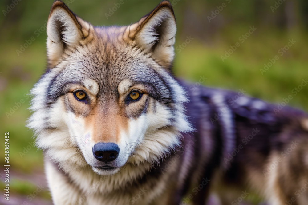 Fototapeta premium A bueatuful Wolf. Guardians of the Wilderness. Exploring the Realm of Wolves. Generative AI