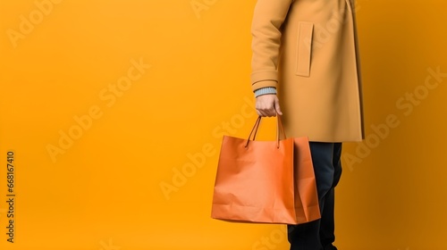Man holding with a blank shopping bag, Mockup