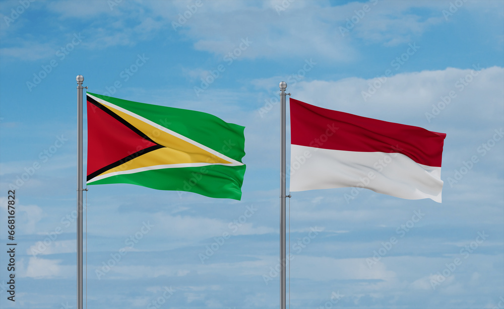 Indonesia and Guyana flags, country relationship concept Indonesia and Guyana flags, country relationship concept