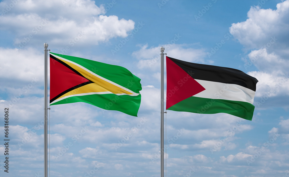 Palestine and Guyana flags, country relationship concept Palestine and Guyana flags, country relationship concept