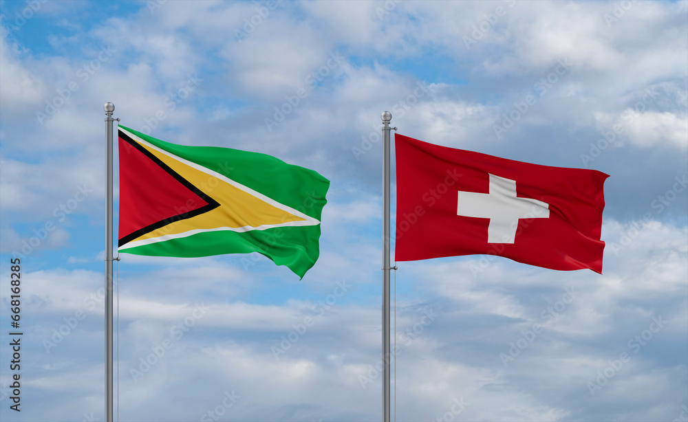 Switzerland and Guyana flags, country relationship concept