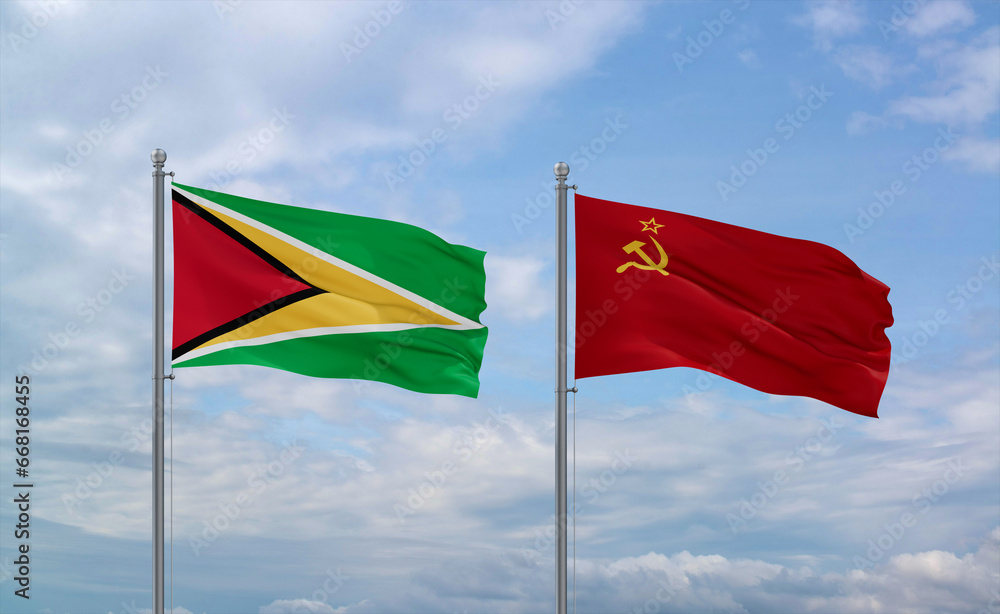 Soviet Union and Guyana flags, country relationship concept Soviet Union and Guyana flags, country relationship concept