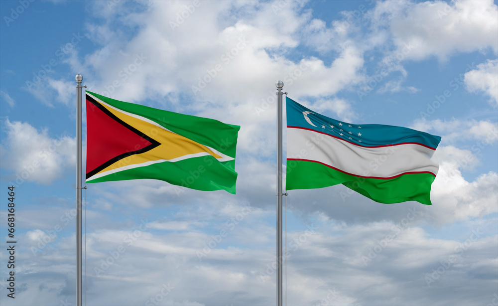 Uzbekistan and Guyana flags, country relationship concept Uzbekistan and Guyana flags, country relationship concept