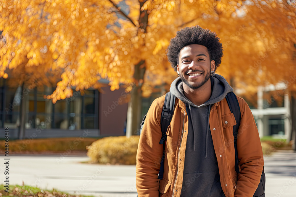 Happy and confident young African American man enjoying autumn n