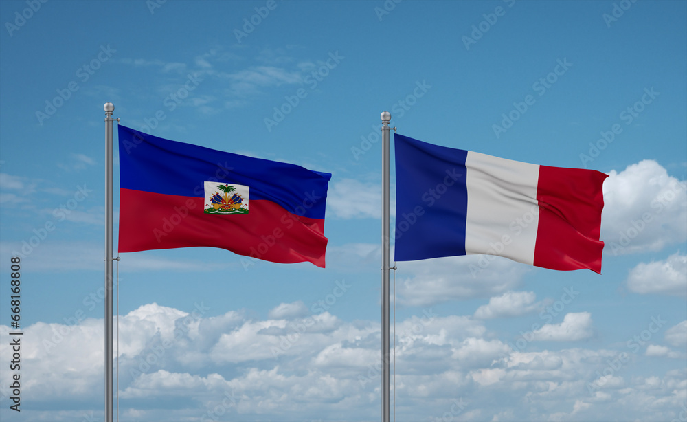Haiti and France flags, country relationship concept Haiti and France flags, country relationship concept