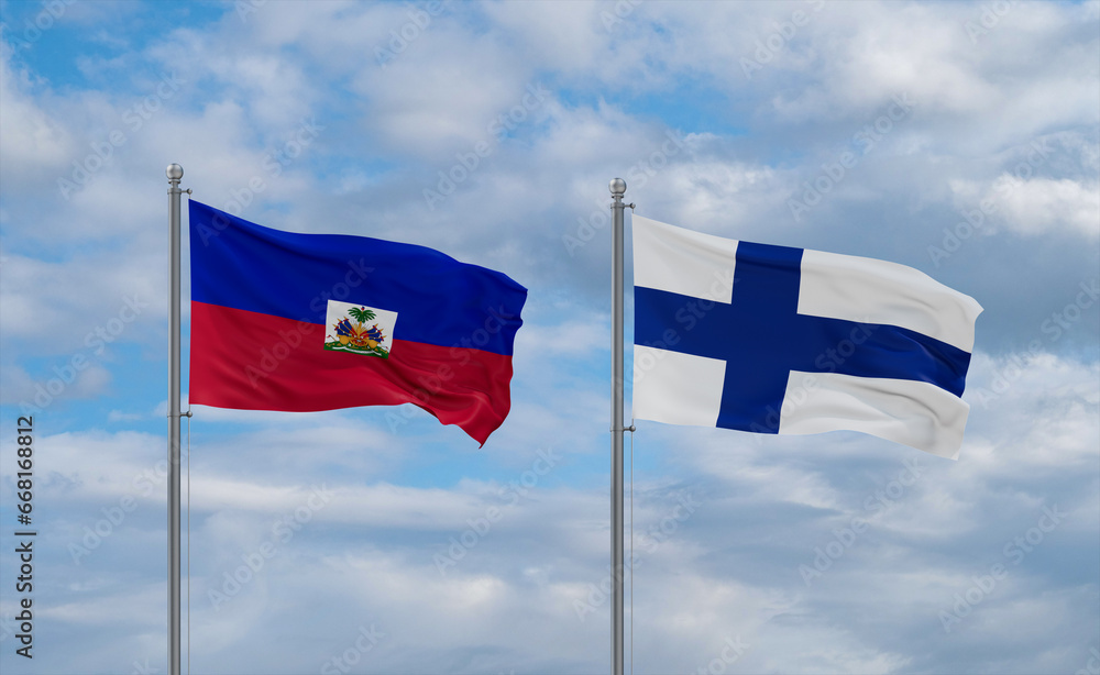 Finland and Haiti flags, country relationship concept