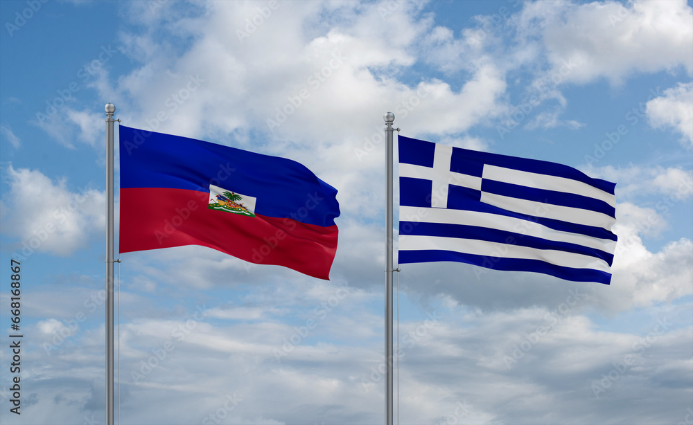Greece and Haiti flags, country relationship concept Greece and Haiti flags, country relationship concept