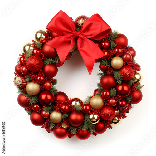Vibrant red Christmas wreath. Traditional symbol of Christmas.
