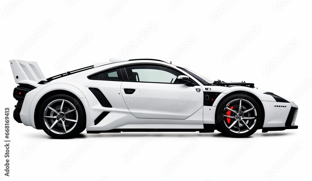 cyberpunk Futuristic sports car on a white background. Modern super sports car on a white background in the studio, a brand-less generic concept car in studio environment