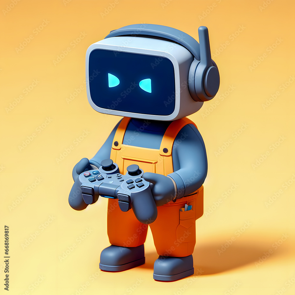 there is a robot with a controller in his hand Generative AI there is a robot with a controller in his hand Generative AI