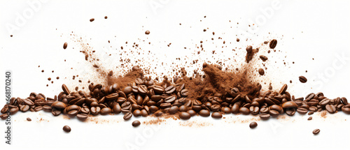 Coffee powder and coffee beans splash or explosion