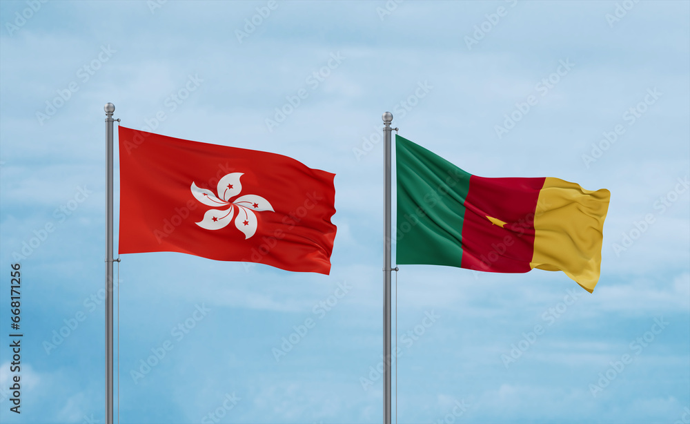 Cameroon and Hong Kong flags, country relationship concept Cameroon and Hong Kong flags, country relationship concept