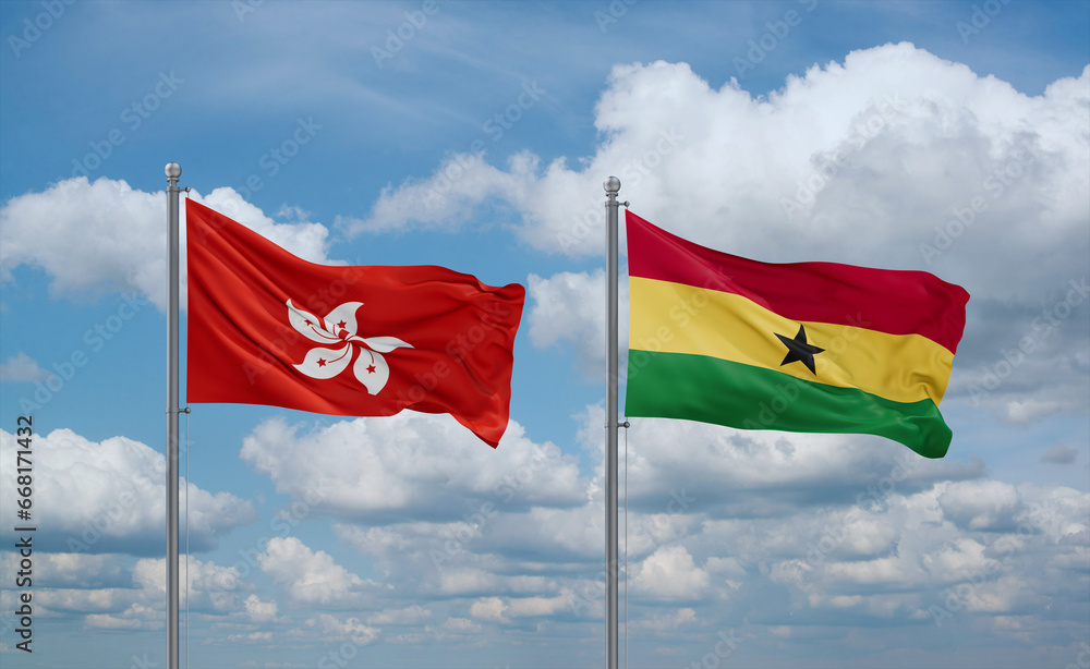 Ghana and Hong Kong flags, country relationship concept Ghana and Hong Kong flags, country relationship concept