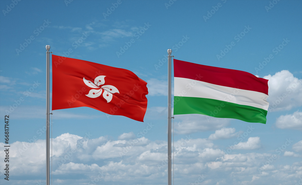 Hungary and Hong Kong flags, country relationship concept Hungary and Hong Kong flags, country relationship concept