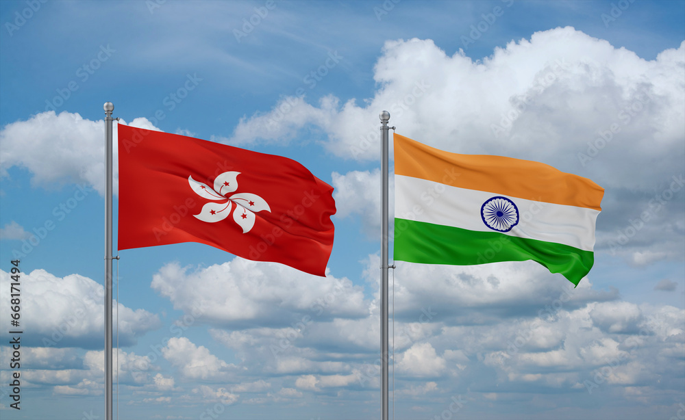 India and Hong Kong flags, country relationship concept India and Hong Kong flags, country relationship concept