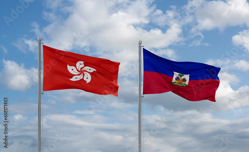 Haiti and Hong Kong flags, country relationship concept