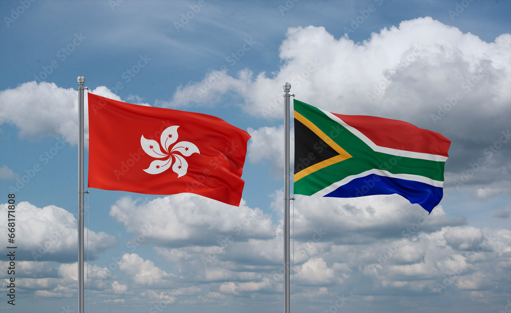 South Africa and Hong Kong flags, country relationship concept South Africa and Hong Kong flags, country relationship concept