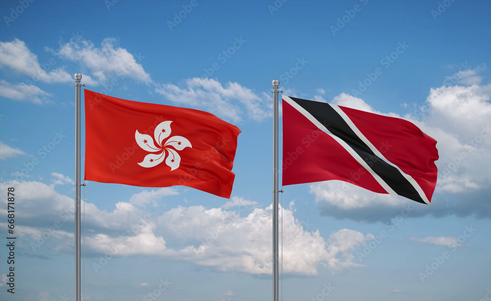 Trinidad and Tobago and Hong Kong flags, country relationship concept Trinidad and Tobago and Hong Kong flags, country relationship concept