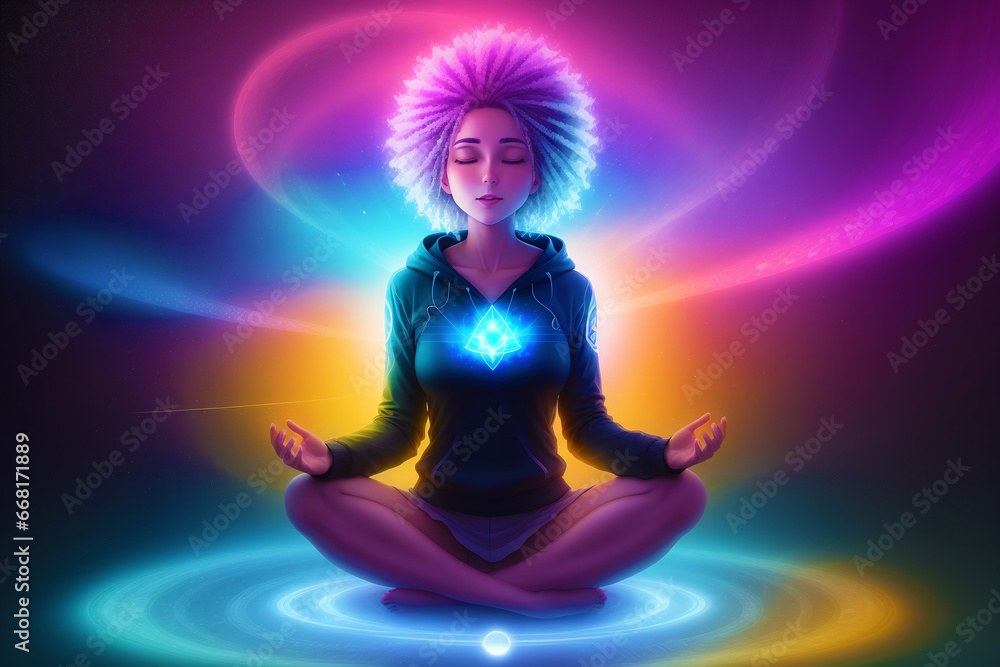 The girl meditates. Journey to Inner Peace. Embracing Meditation for Mind, Body and Soul. Generative AI The girl meditates. Journey to Inner Peace. Embracing Meditation for Mind, Body and Soul. Generative AI