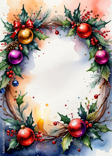 Christmas flyer background Watercolor frame design