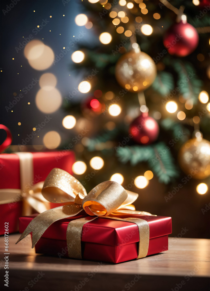 Photo of the Christmas box and Christmas tree Photo of the Christmas box and Christmas tree