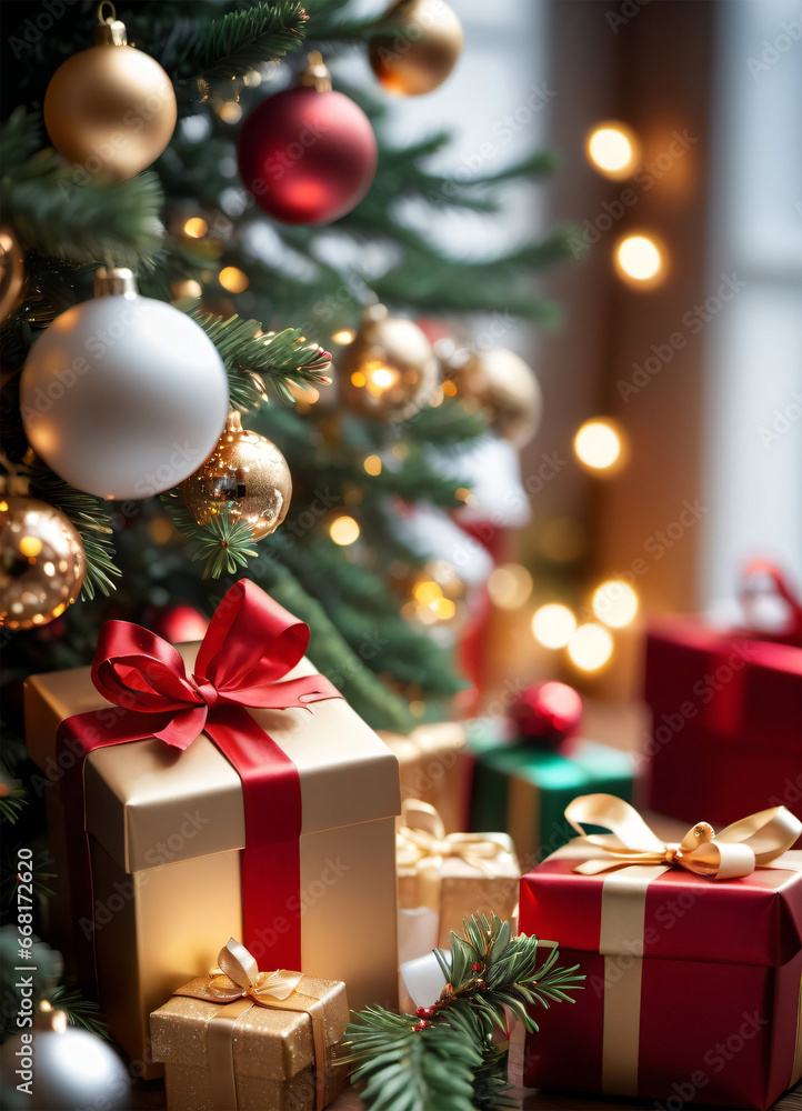 Photo of the Christmas box and Christmas tree Photo of the Christmas box and Christmas tree
