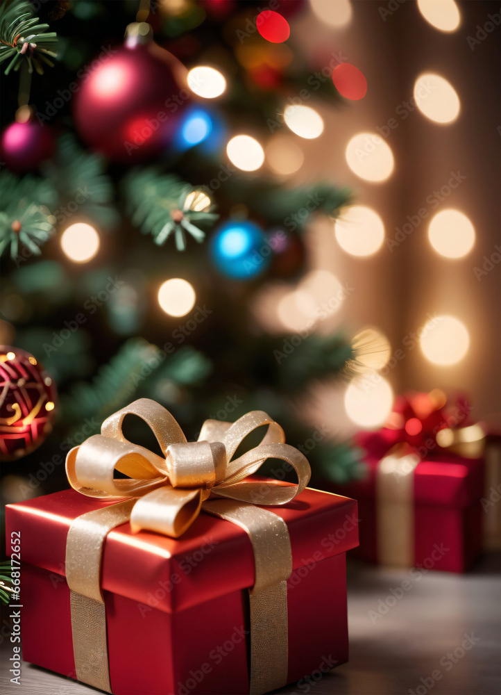 Photo of the Christmas box and Christmas tree Photo of the Christmas box and Christmas tree