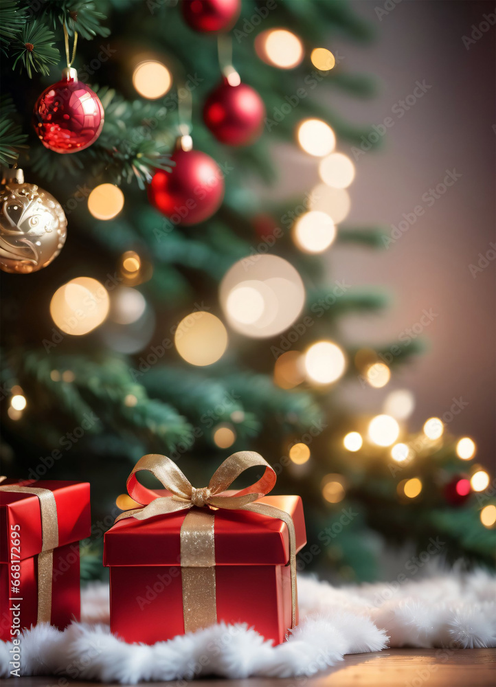Photo of the Christmas box and Christmas tree 
