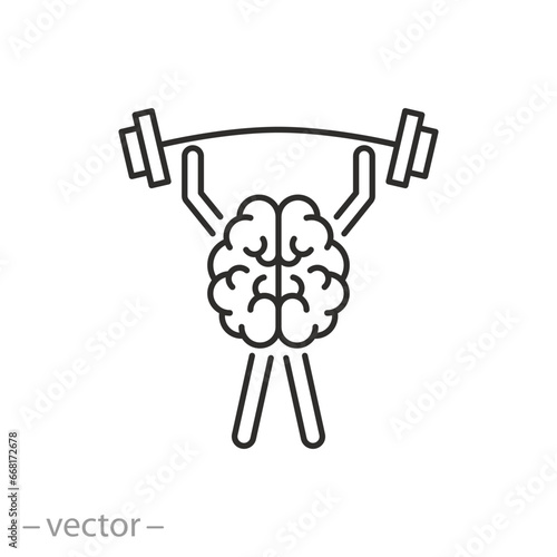 brain training icon, power of thought, development of the mind, thin line symbol - editable stroke vector illustration