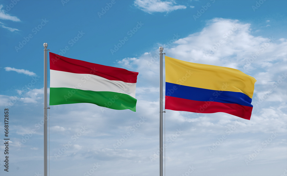 Colombia and Hungary flags, country relationship concept Colombia and Hungary flags, country relationship concept