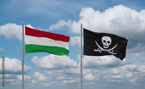 Pirate and Hungary flags, country relationship concept photo