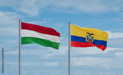 Ecuador and Hungary flags, country relationship concept