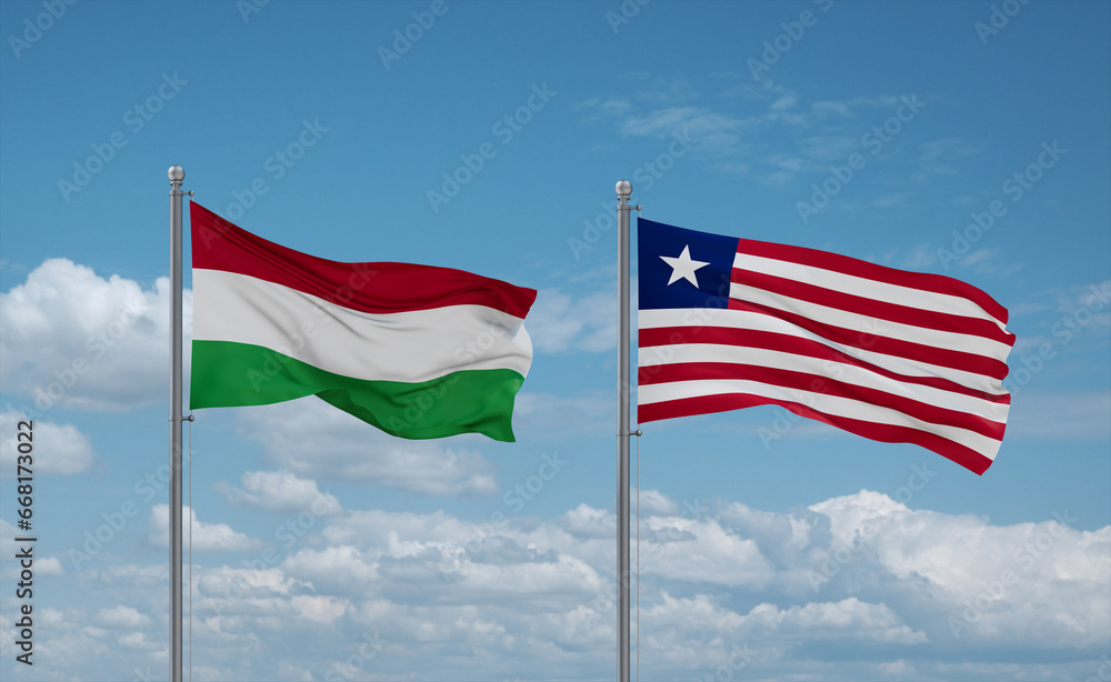 Liberia and Hungary flags, country relationship concept