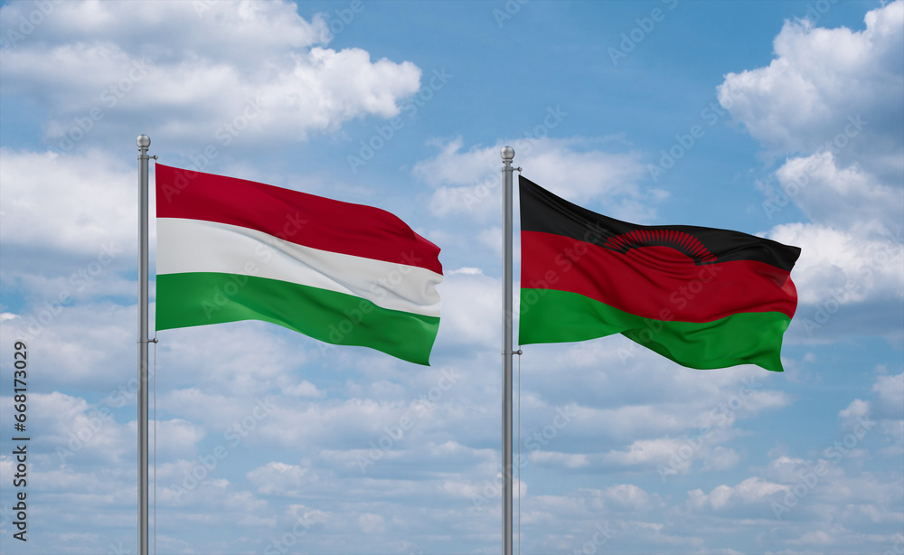 Malawi and Hungary flags, country relationship concept Malawi and Hungary flags, country relationship concept