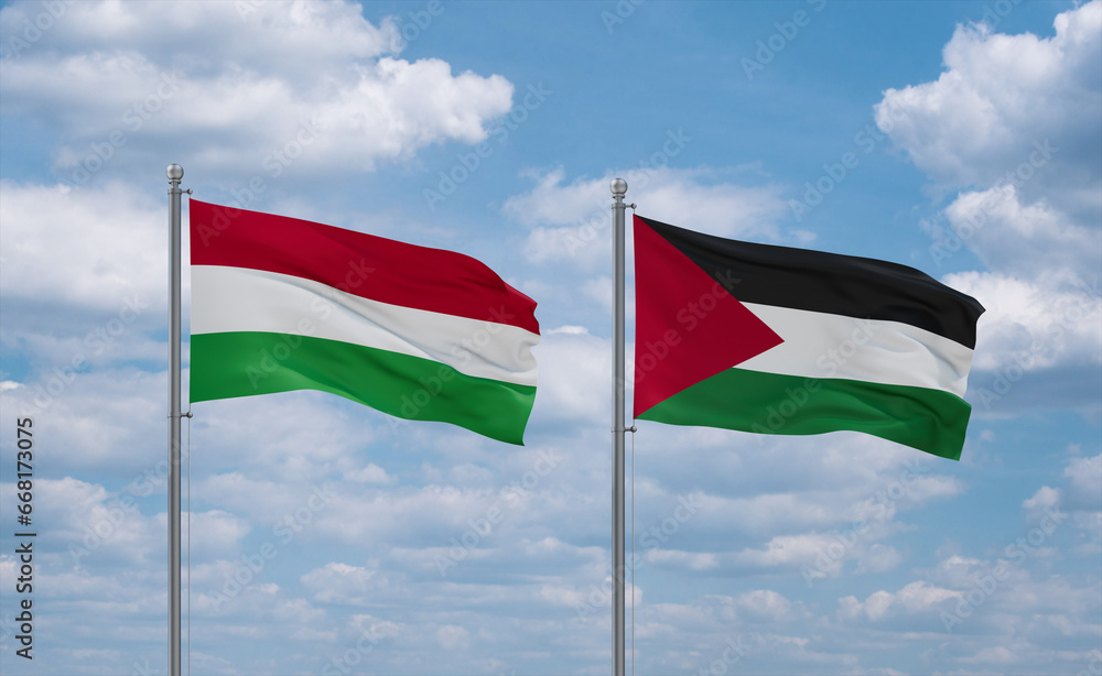 Palestine and Hungary flags, country relationship concept Palestine and Hungary flags, country relationship concept