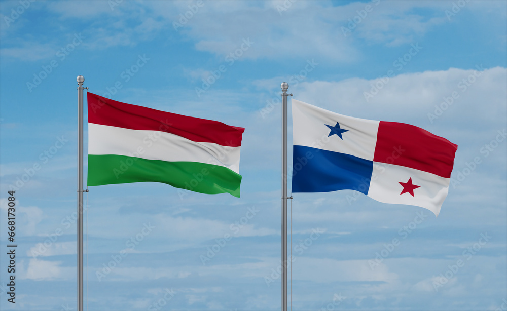 Panama and Hungary flags, country relationship concept Panama and Hungary flags, country relationship concept
