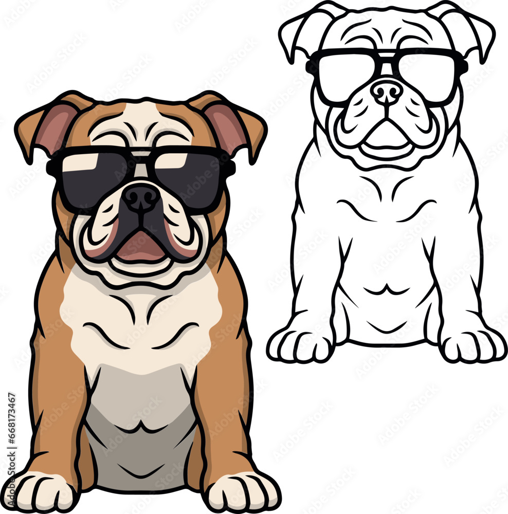 Bulldog with glasses clipart