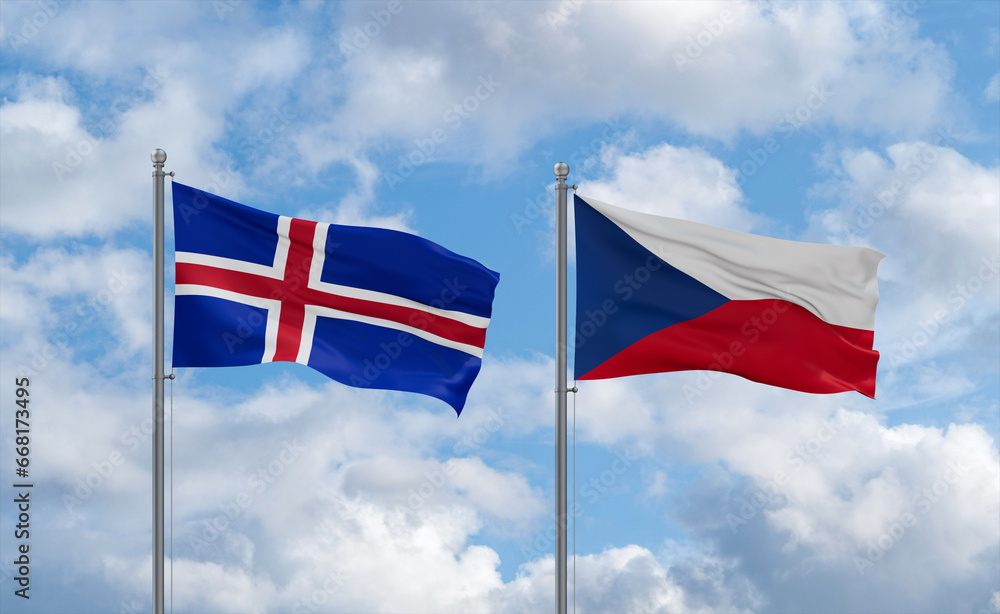 Czech Republic and Iceland flags, country relationship concept Czech Republic and Iceland flags, country relationship concept