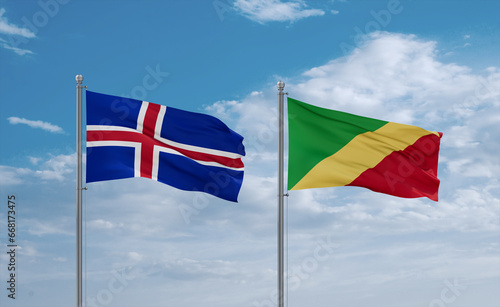 Congo and Iceland flags, country relationship concept