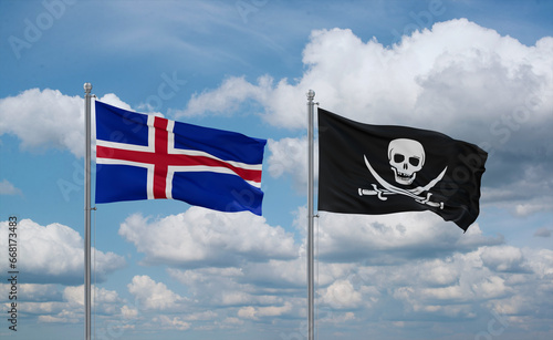 Pirate and Iceland flags, country relationship concept