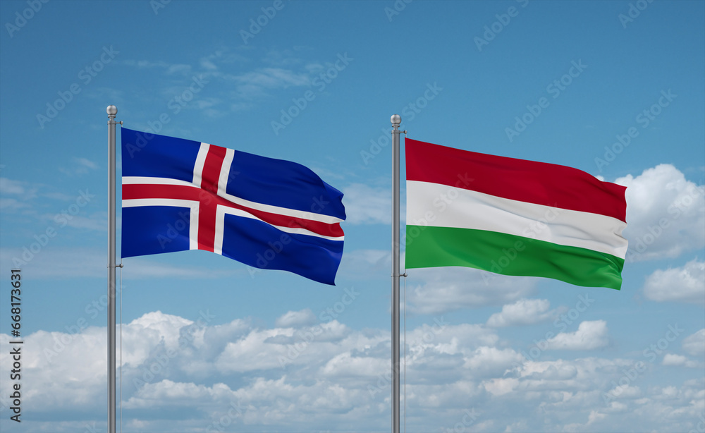 Hungary and Iceland flags, country relationship concept Hungary and Iceland flags, country relationship concept