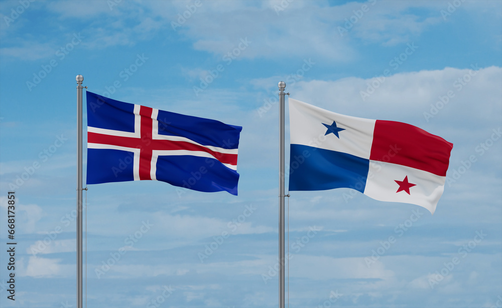 Panama and Iceland flags, country relationship concept