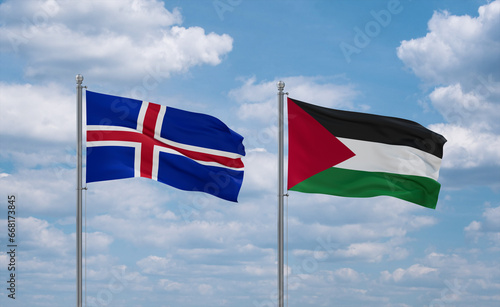 Palestine and Iceland flags  country relationship concept