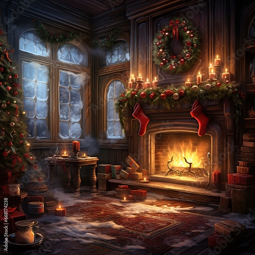 Wallpaper Mural fireplace with christmas decoration Torontodigital.ca