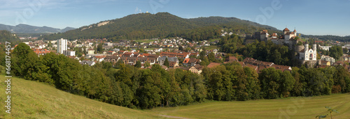Panoramic view of Aarburg, Canton of Aargau, showing the castle and church
