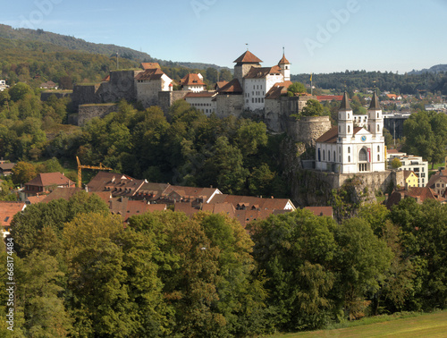 Aarburg castle and Evangelical church, Canton of Aargau