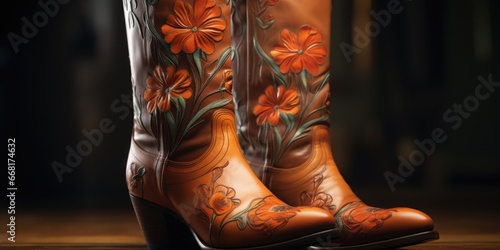 A detailed close-up of a pair of classic cowboy boots. Perfect for adding a touch of Western style to any project